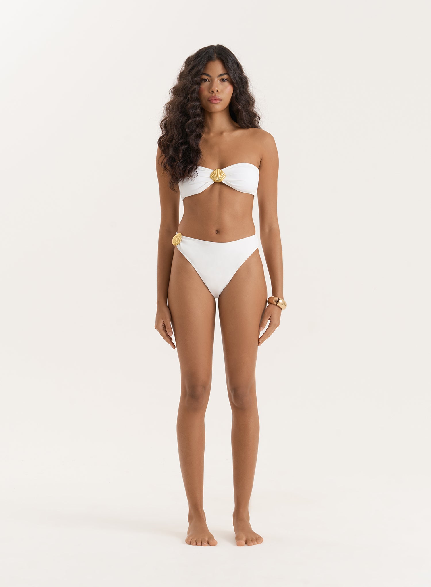 Ivory Shell Buckle High Leg Bikini Bottom